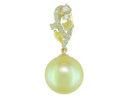 14KY South Sea Pearl Nature Fancy Color Diamond Nature Fancy Color Diamond-PG3566
